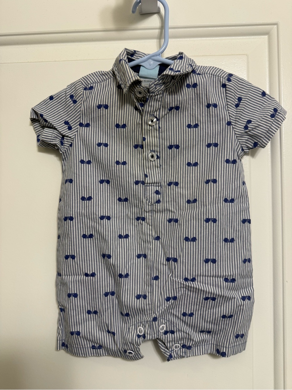Little Lad Short-Sleeve Stripe Romper with Navy Sunglasses Print
